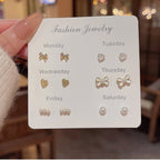 Set de 6 Pares de Aretes Tipo Stud — Estilo Minimalista con Acabado Brillante
