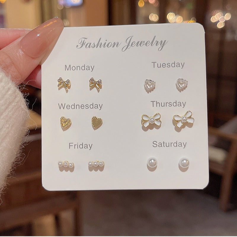 Set de 6 Pares de Aretes Tipo Stud — Estilo Minimalista con Acabado Brillante