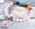 Pulsera de Cuarzo Rosa con 7 Chakras — Equilibrio Energético y Estilo Natural