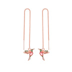 Aretes Colgantes de Colibrí con Cristales — Baño en Oro Rosa/Imitación Oro
