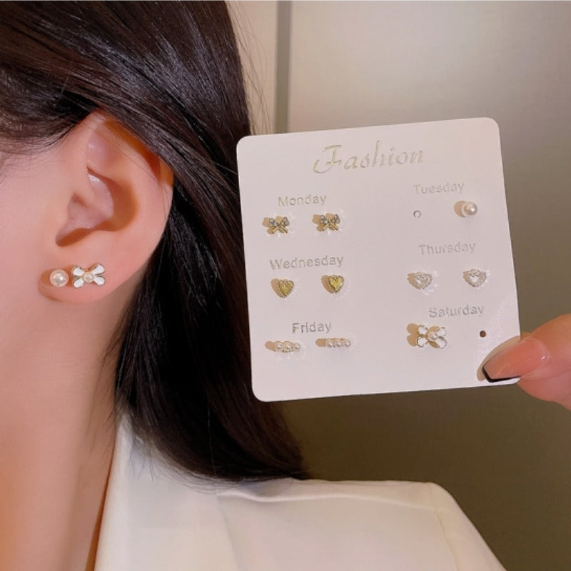 Set de 6 Pares de Aretes Tipo Stud — Estilo Minimalista con Acabado Brillante