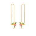 Aretes Colgantes de Colibrí con Cristales — Baño en Oro Rosa/Imitación Oro