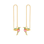 Aretes Colgantes de Colibrí con Cristales — Baño en Oro Rosa/Imitación Oro
