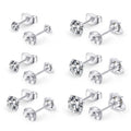 Set de 6 Pares de Aretes Stud en Acero de Titanio — Brillo Tipo Diamante con Cierre Mariposa