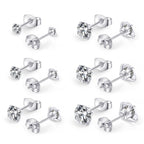 Set de 6 Pares de Aretes Stud en Acero de Titanio — Brillo Tipo Diamante con Cierre Mariposa