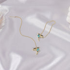 Aretes Colgantes de Colibrí con Cristales — Baño en Oro Rosa/Imitación Oro