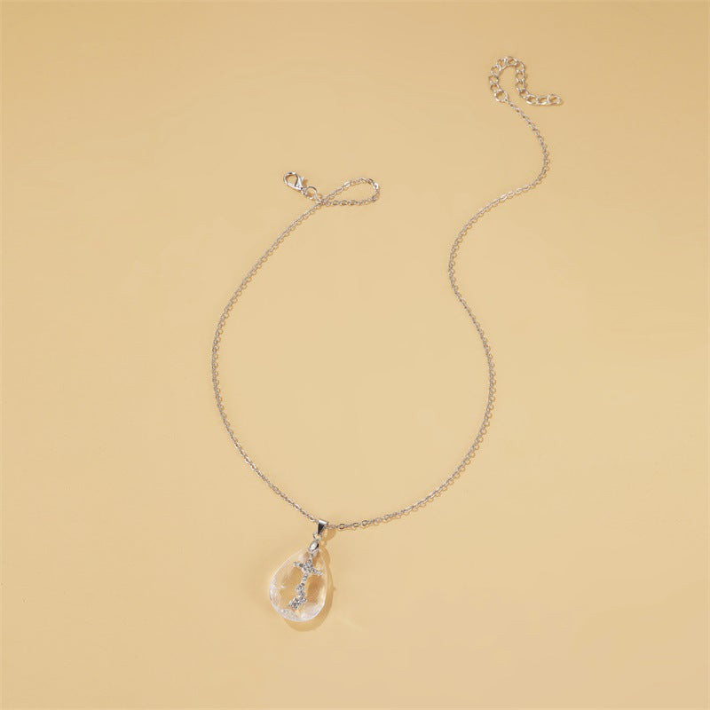 Collar Gota Cristalina con Cruz Interna — Elegancia Minimalista