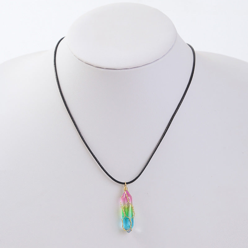 Collar de Cristal Transparente Multicolor — Diseño Geométrico y Estilo Natural