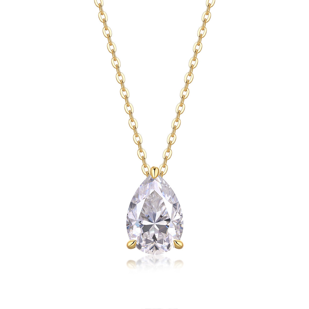 Collar de Moissanita Corte Pera en Plata S925 Chapado en Oro — Brillo Tipo Diamante (Incluye Cadena)