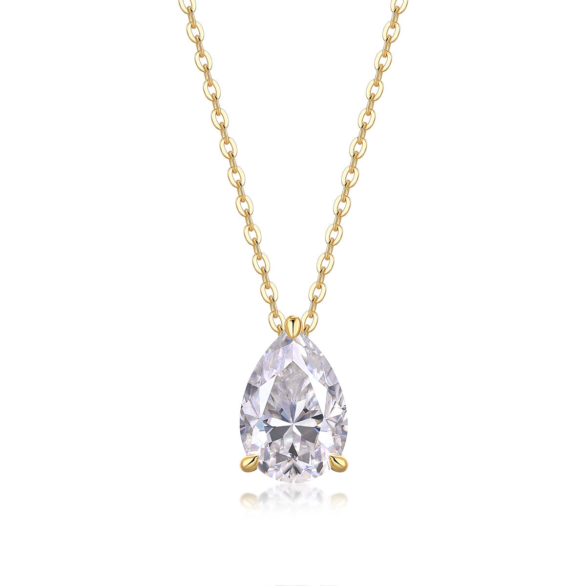 Collar de Moissanita Corte Pera en Plata S925 Chapado en Oro — Brillo Tipo Diamante (Incluye Cadena)