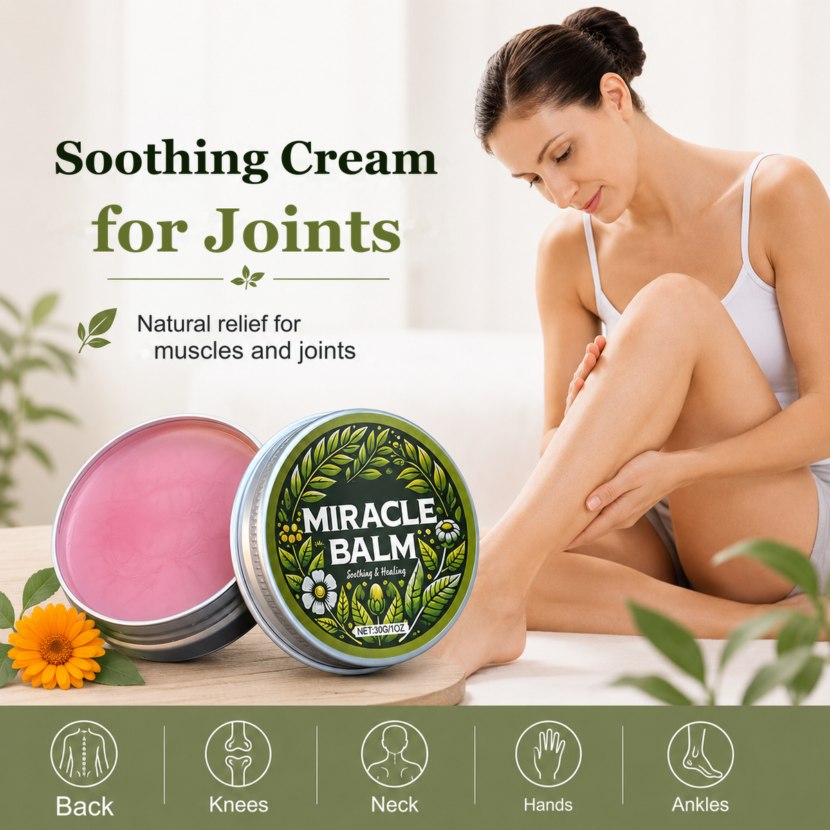 Crema relajante para articulaciones — Confort natural para espalda, manos y pies