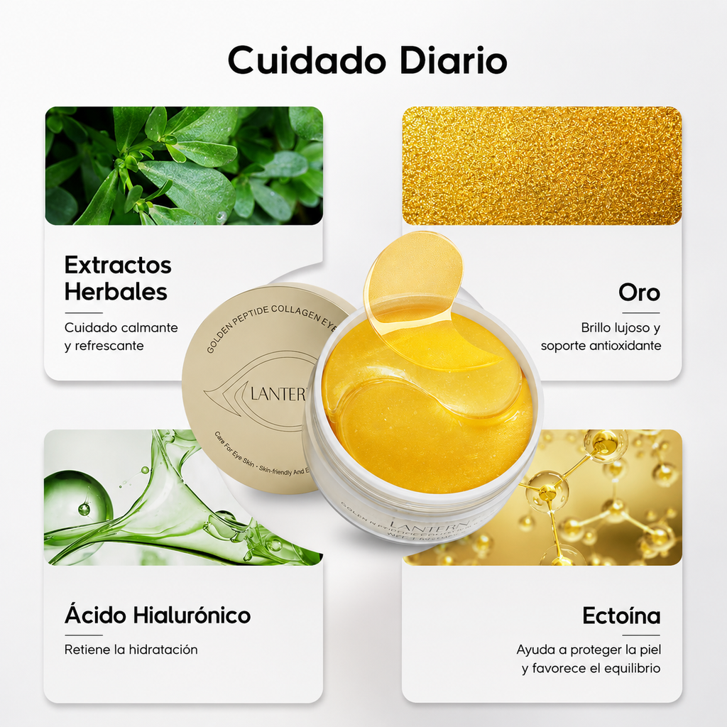 Parches de Colágeno y Péptidos Dorados para Ojos — 60 Piezas (30 Pares)
