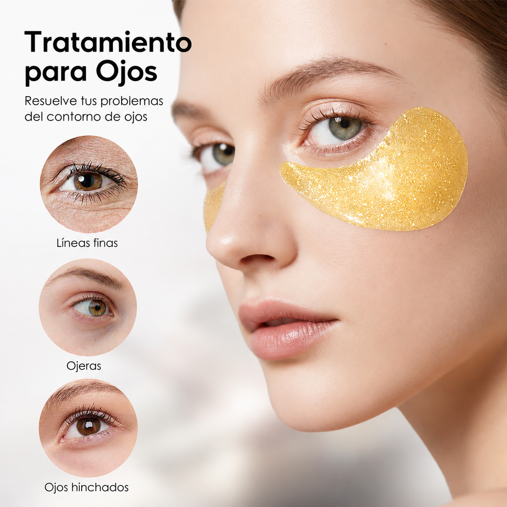 Parches de Colágeno y Péptidos Dorados para Ojos — 60 Piezas (30 Pares)