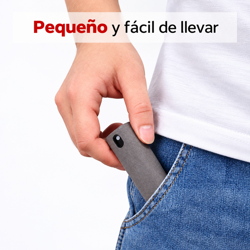Limpiador de Pantallas Portátil con Spray y Microfibra — 10ml, 200 Aplicaciones, 9×2.7cm