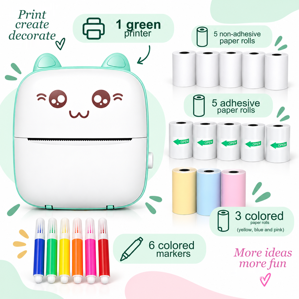 Mini impresora térmica portátil Bluetooth modelo A6: sin tinta, PVC, batería de 1000 mAh, 11 × 8 × 3,5 cm