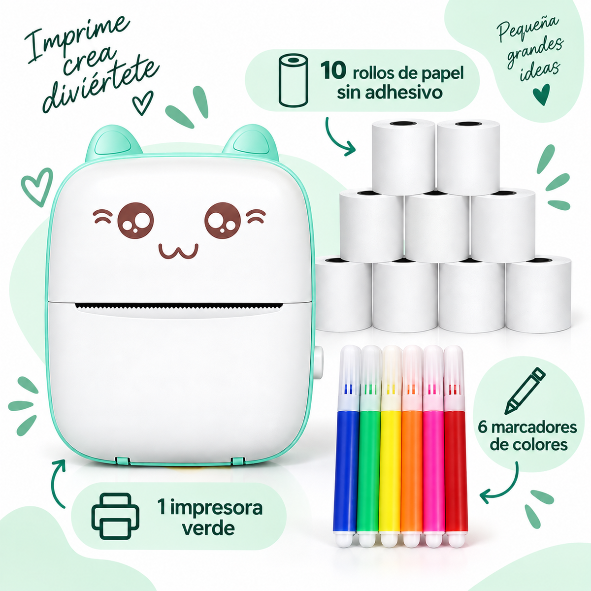 Mini Impresora Térmica Portátil Bluetooth Modelo A6 — Sin Tinta, PVC, Batería 1000mAh, 11×8×3.5cm