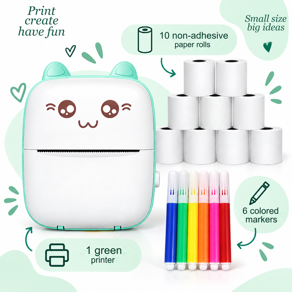 Mini impresora térmica portátil Bluetooth modelo A6: sin tinta, PVC, batería de 1000 mAh, 11 × 8 × 3,5 cm
