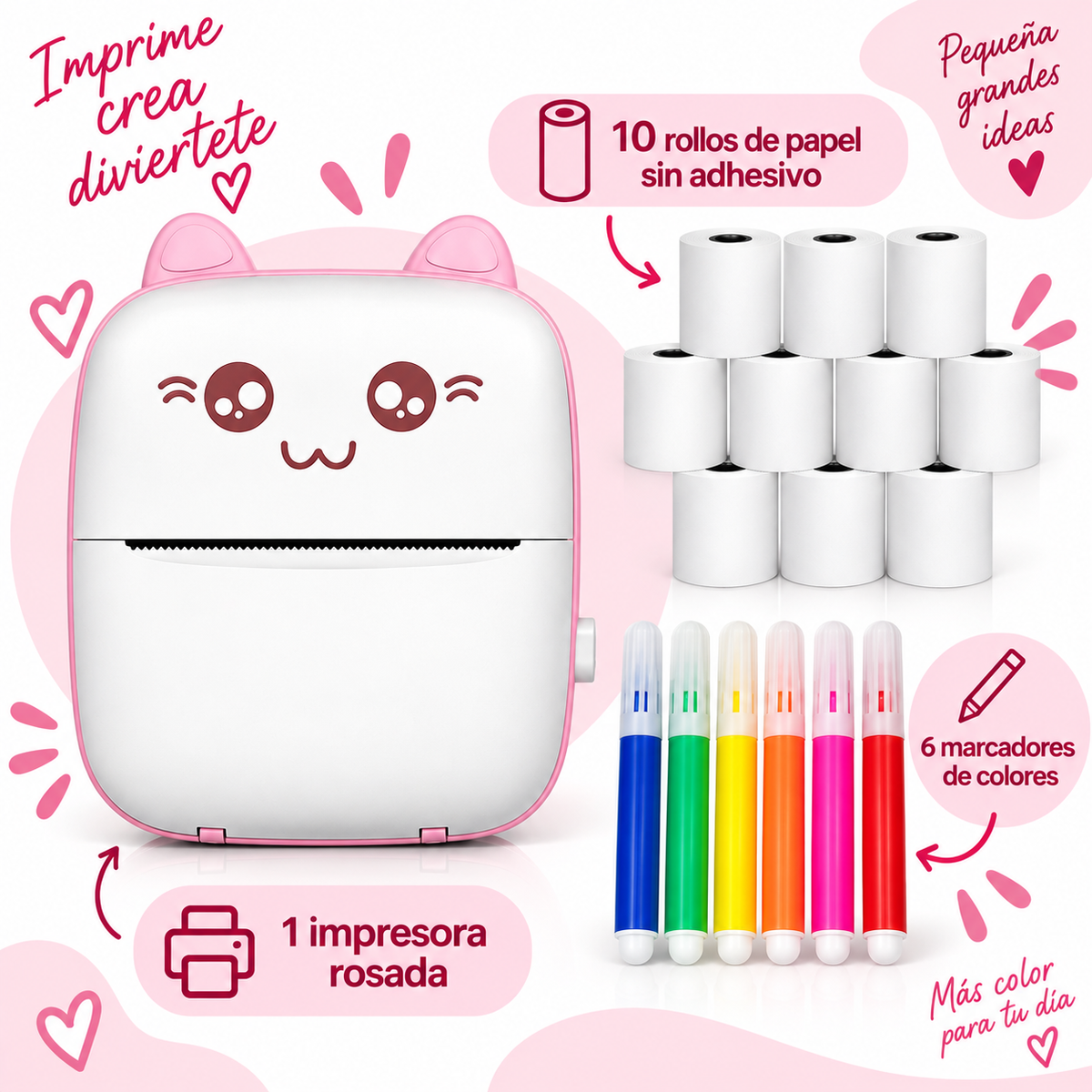 Mini Impresora Térmica Portátil Bluetooth Modelo A6 — Sin Tinta, PVC, Batería 1000mAh, 11×8×3.5cm