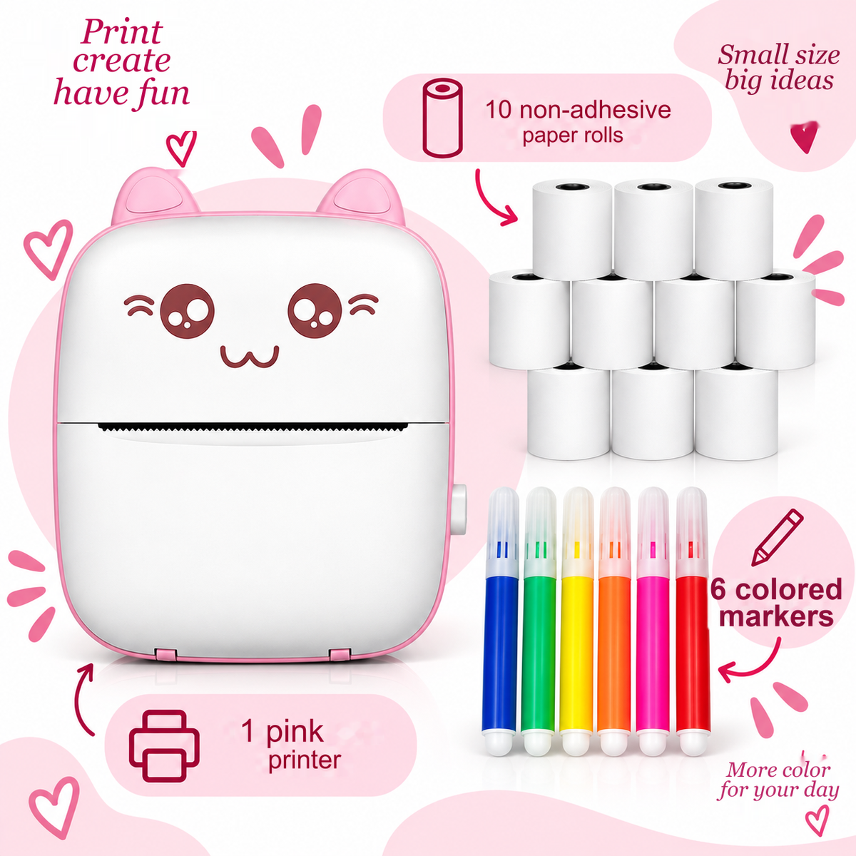 Mini impresora térmica portátil Bluetooth modelo A6: sin tinta, PVC, batería de 1000 mAh, 11 × 8 × 3,5 cm