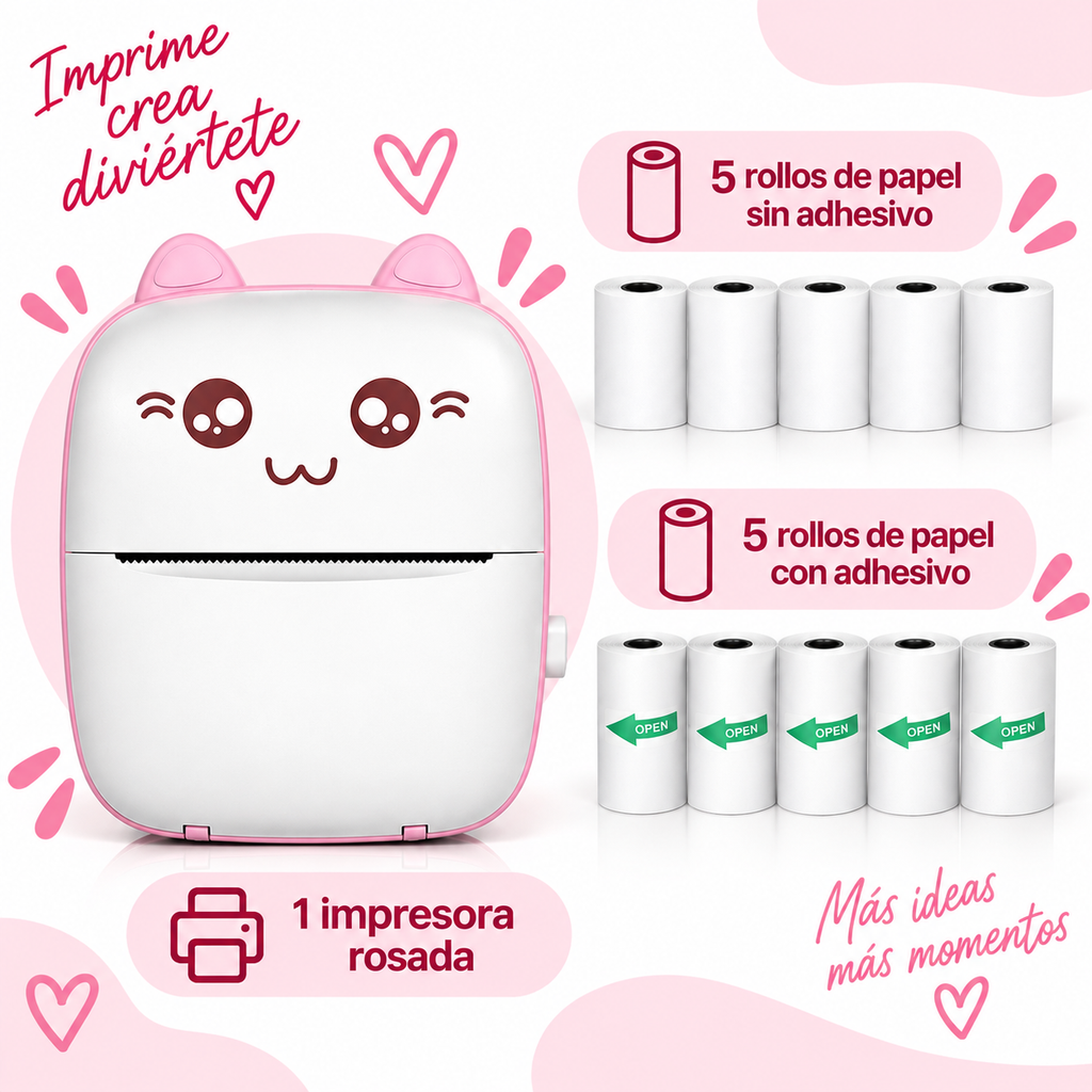 Mini Impresora Térmica Portátil Bluetooth Modelo A6 — Sin Tinta, PVC, Batería 1000mAh, 11×8×3.5cm