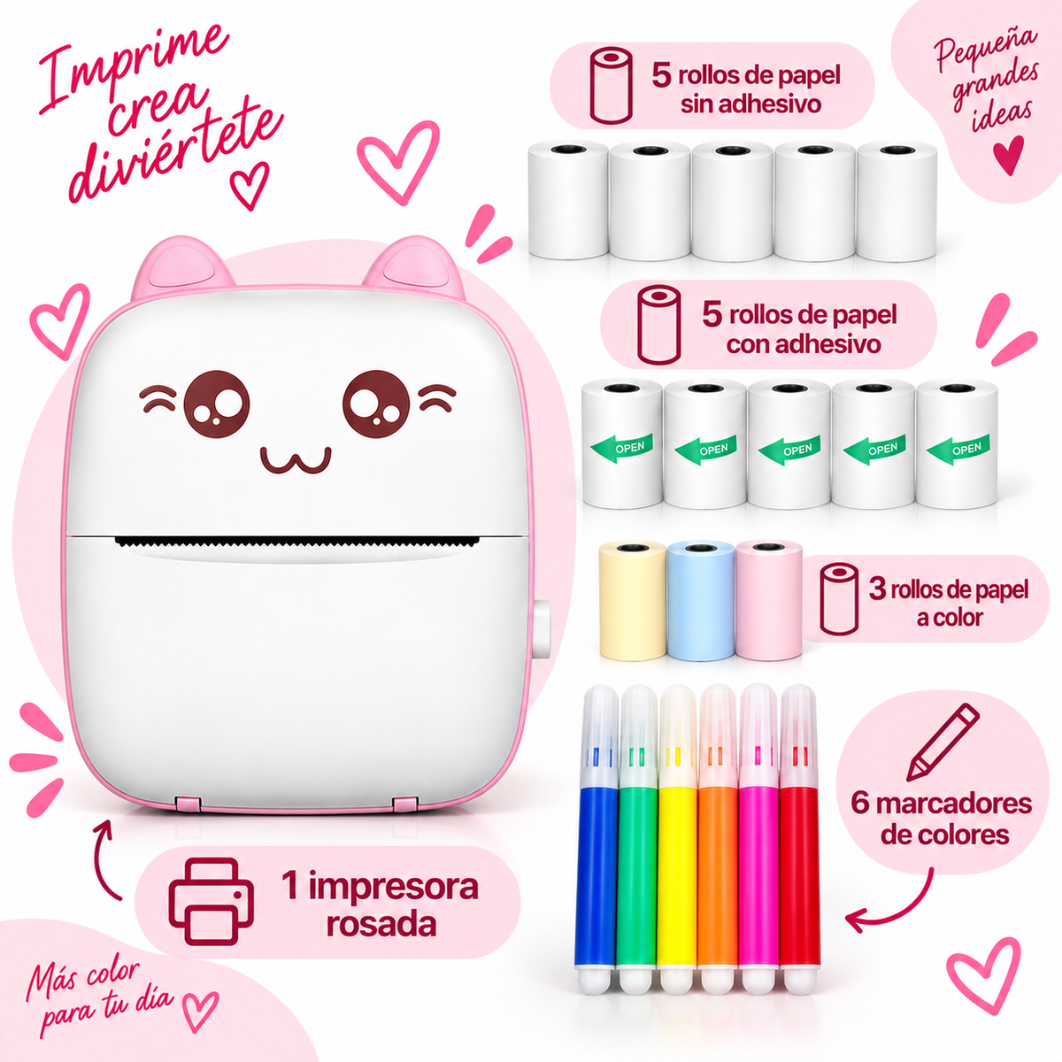 Mini Impresora Térmica Portátil Bluetooth Modelo A6 — Sin Tinta, PVC, Batería 1000mAh, 11×8×3.5cm