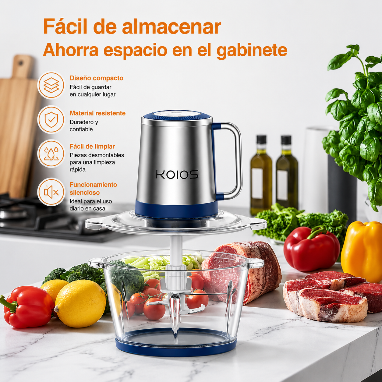 Procesador de Alimentos Eléctrico con Bowl de Vidrio 2L — Pica, Muele y Mezcla en Segundos