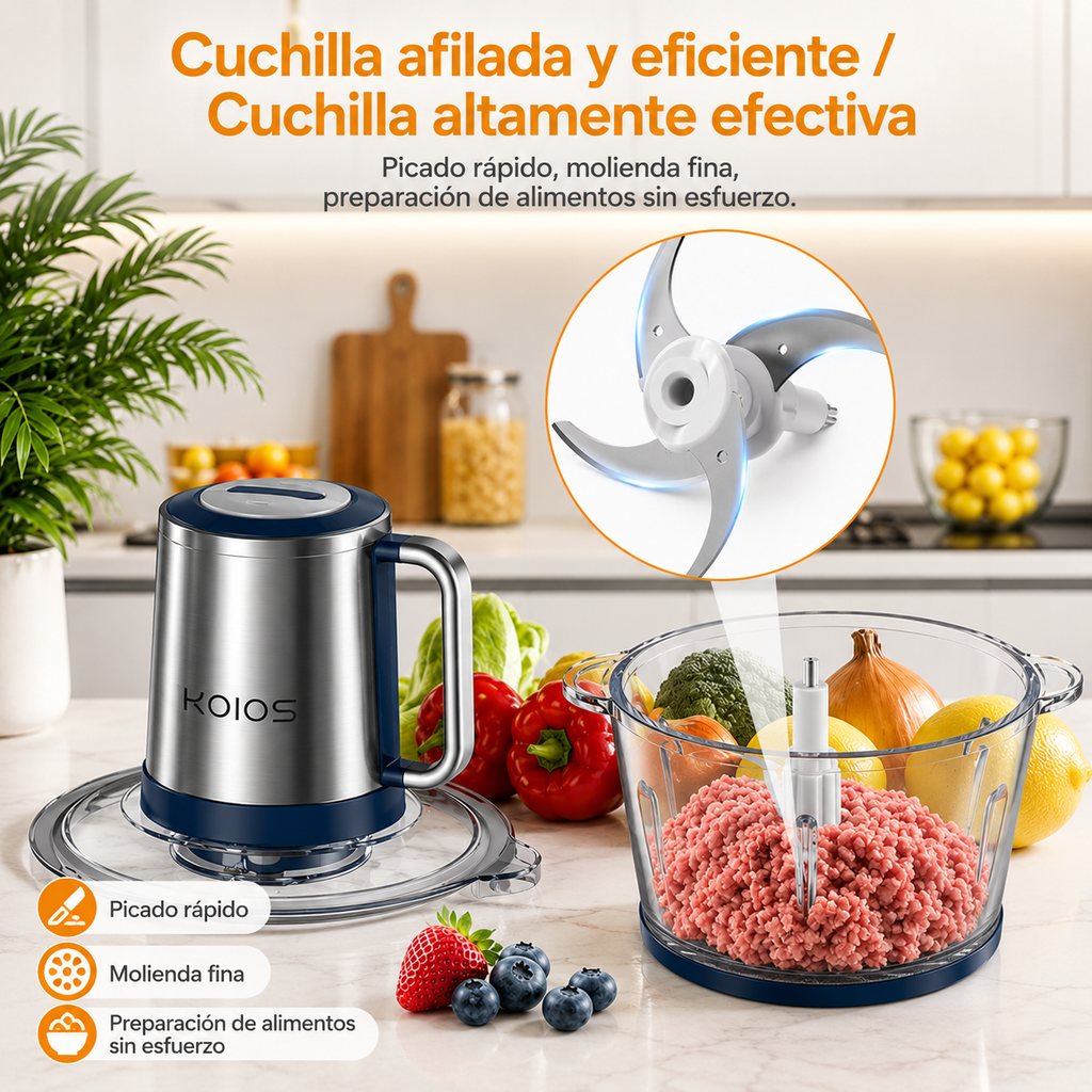 Procesador de Alimentos Eléctrico con Bowl de Vidrio 2L — Pica, Muele y Mezcla en Segundos
