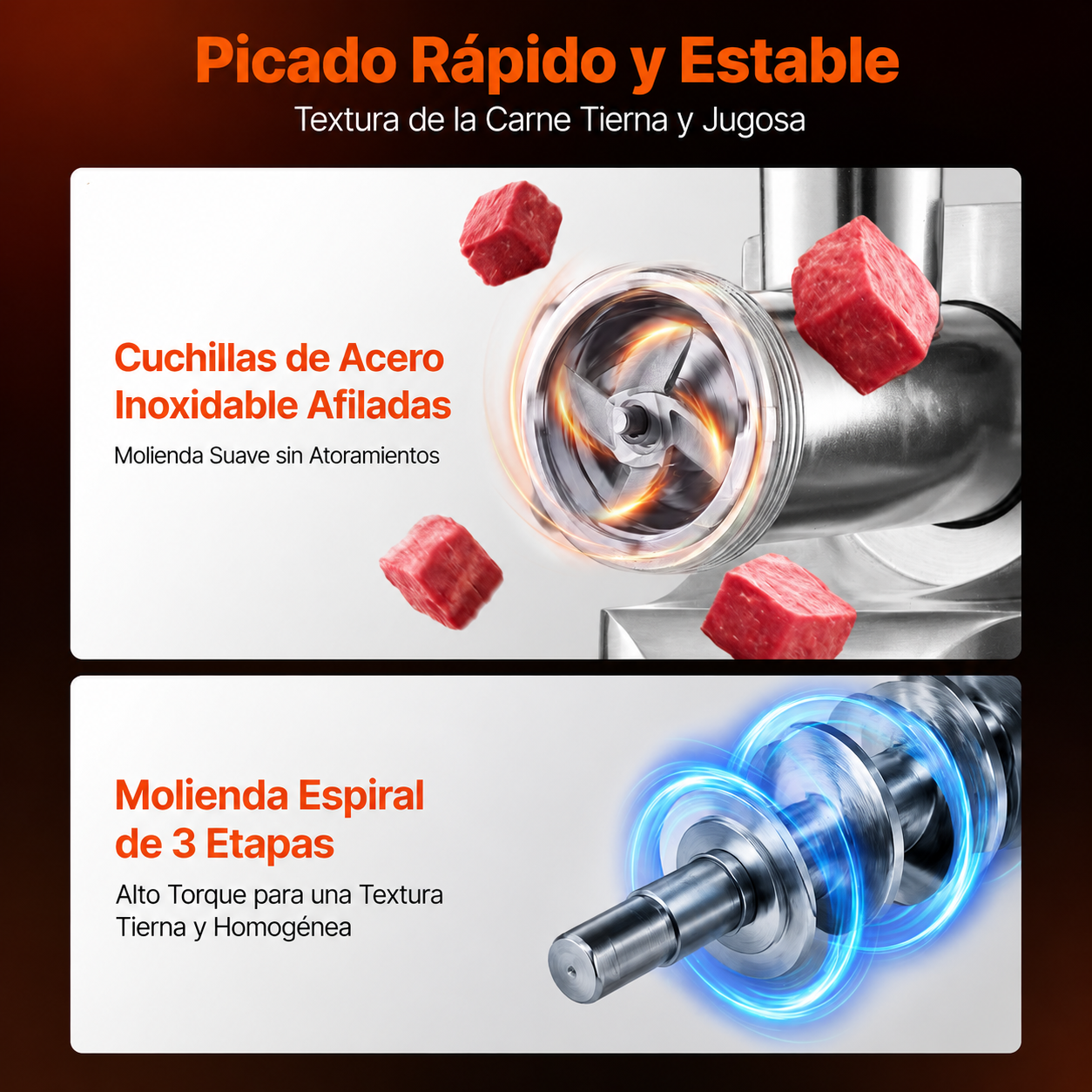 Moledora de Carne Eléctrica 700W — 3 Placas, Tubos para Embutidos y Kit Kubbe