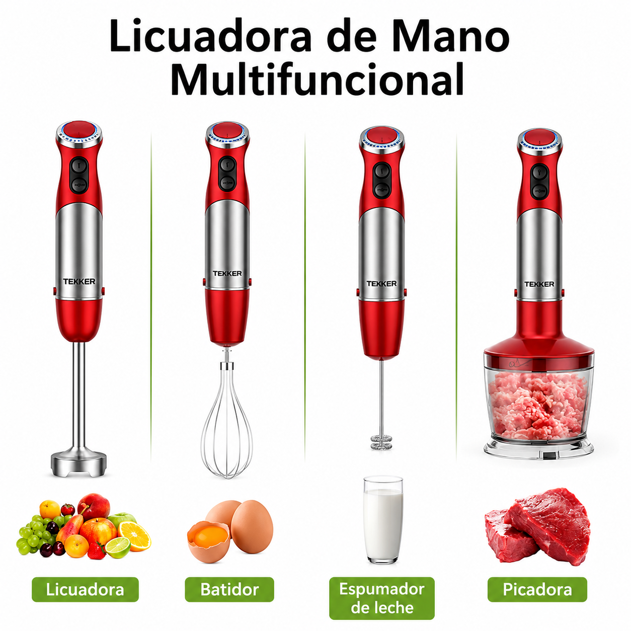 Batidora de Mano 5 en 1, 1000W — 12 Velocidades, Motor de Cobre y Accesorios Completos