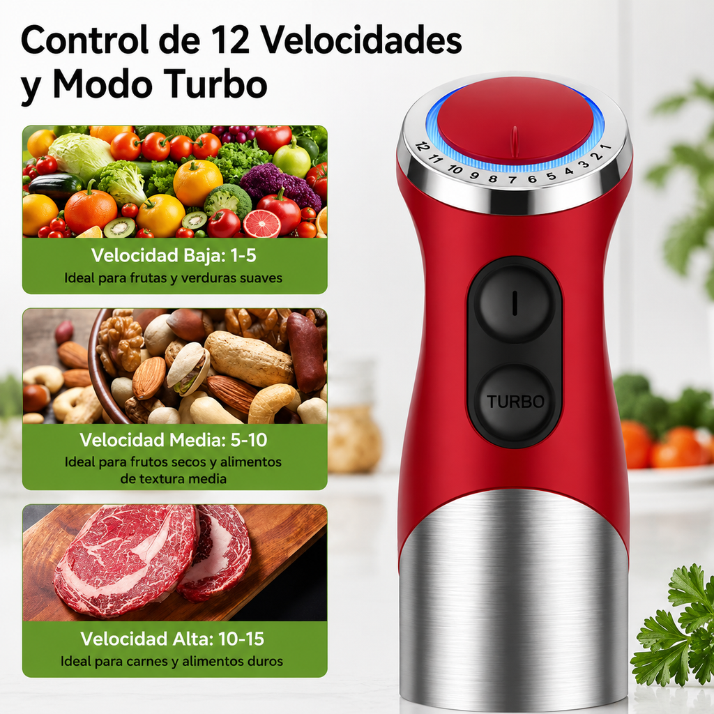 Batidora de Mano 5 en 1, 1000W — 12 Velocidades, Motor de Cobre y Accesorios Completos
