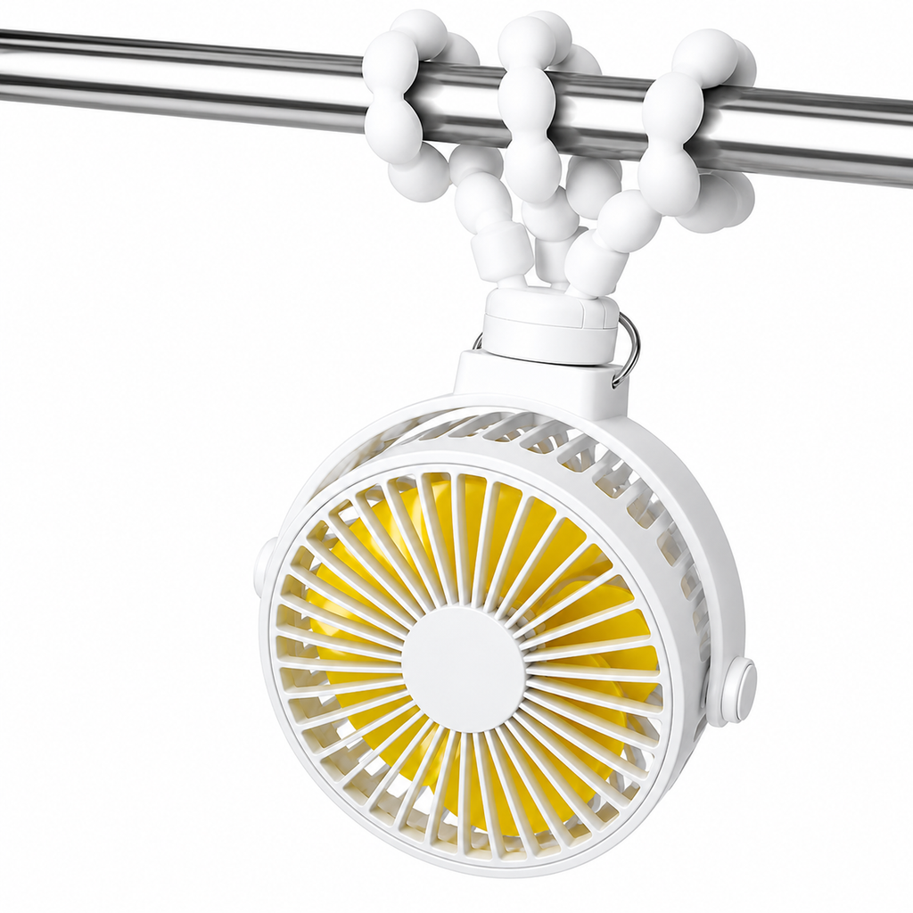 Ventilador Portátil Recargable con Trípode Flexible — 3 Velocidades, Hasta 9 Horas, Carga USB-C