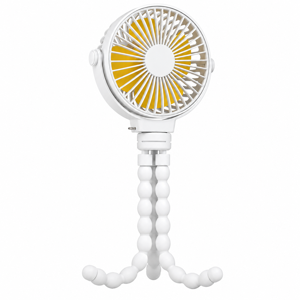 Ventilador Portátil Recargable con Trípode Flexible — 3 Velocidades, Hasta 9 Horas, Carga USB-C