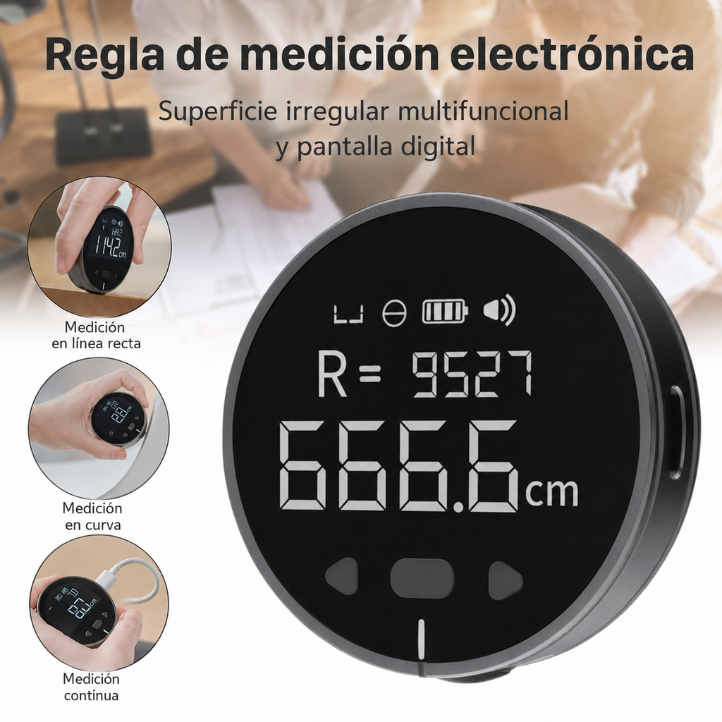 Regla Electrónica Digital de Medición — LCD, Hasta 99.99m Acumulado, Recargable USB-C