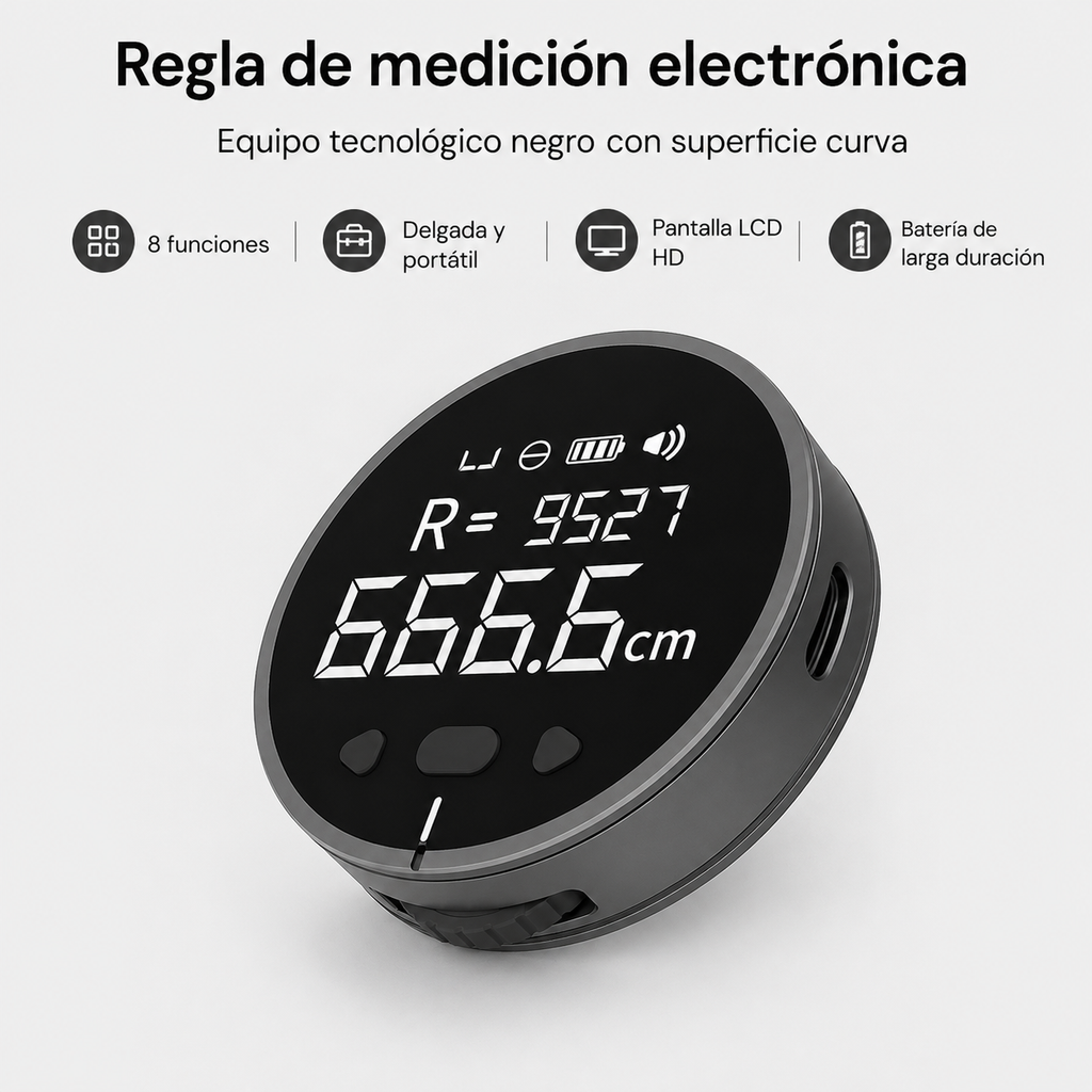 Regla Electrónica Digital de Medición — LCD, Hasta 99.99m Acumulado, Recargable USB-C