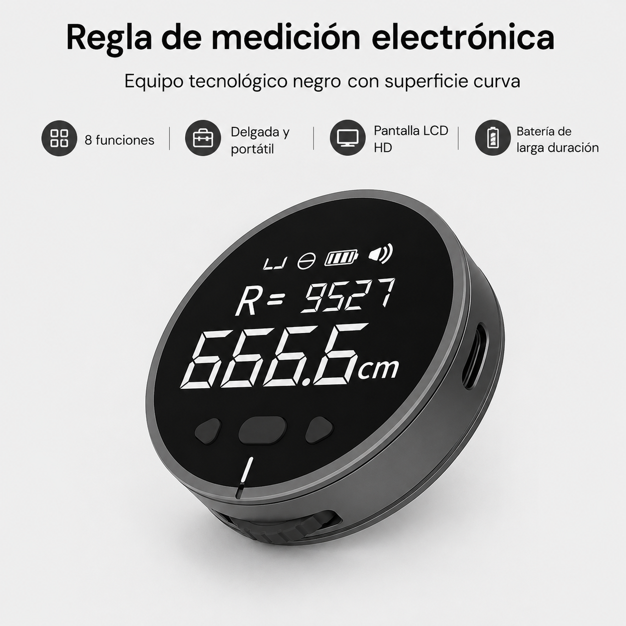Regla Electrónica Digital de Medición — LCD, Hasta 99.99m Acumulado, Recargable USB-C