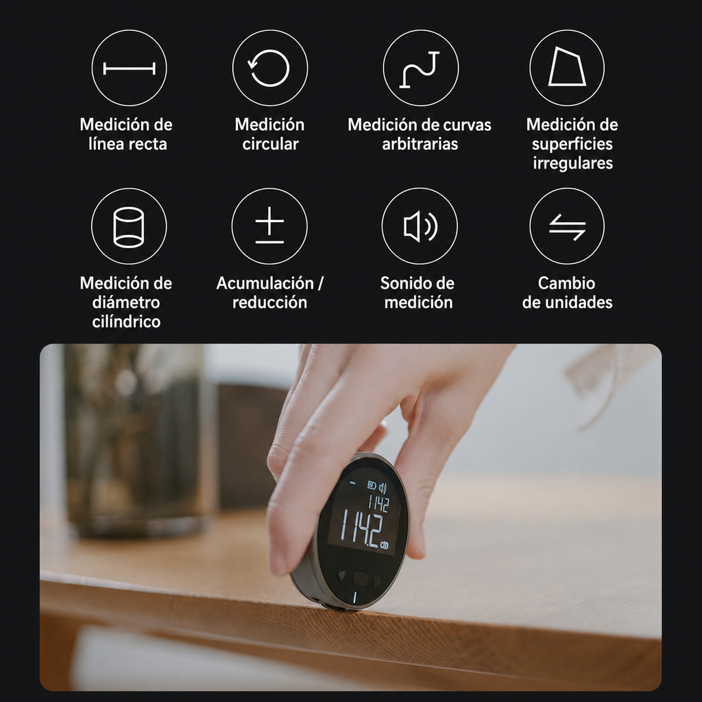 Regla Electrónica Digital de Medición — LCD, Hasta 99.99m Acumulado, Recargable USB-C