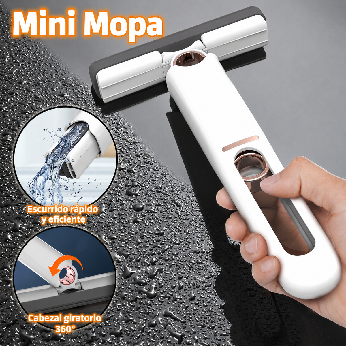 Mini Trapeador de Esponja con Mango Exprimidor — Cabezal de Algodón Biodegradable, Plástico