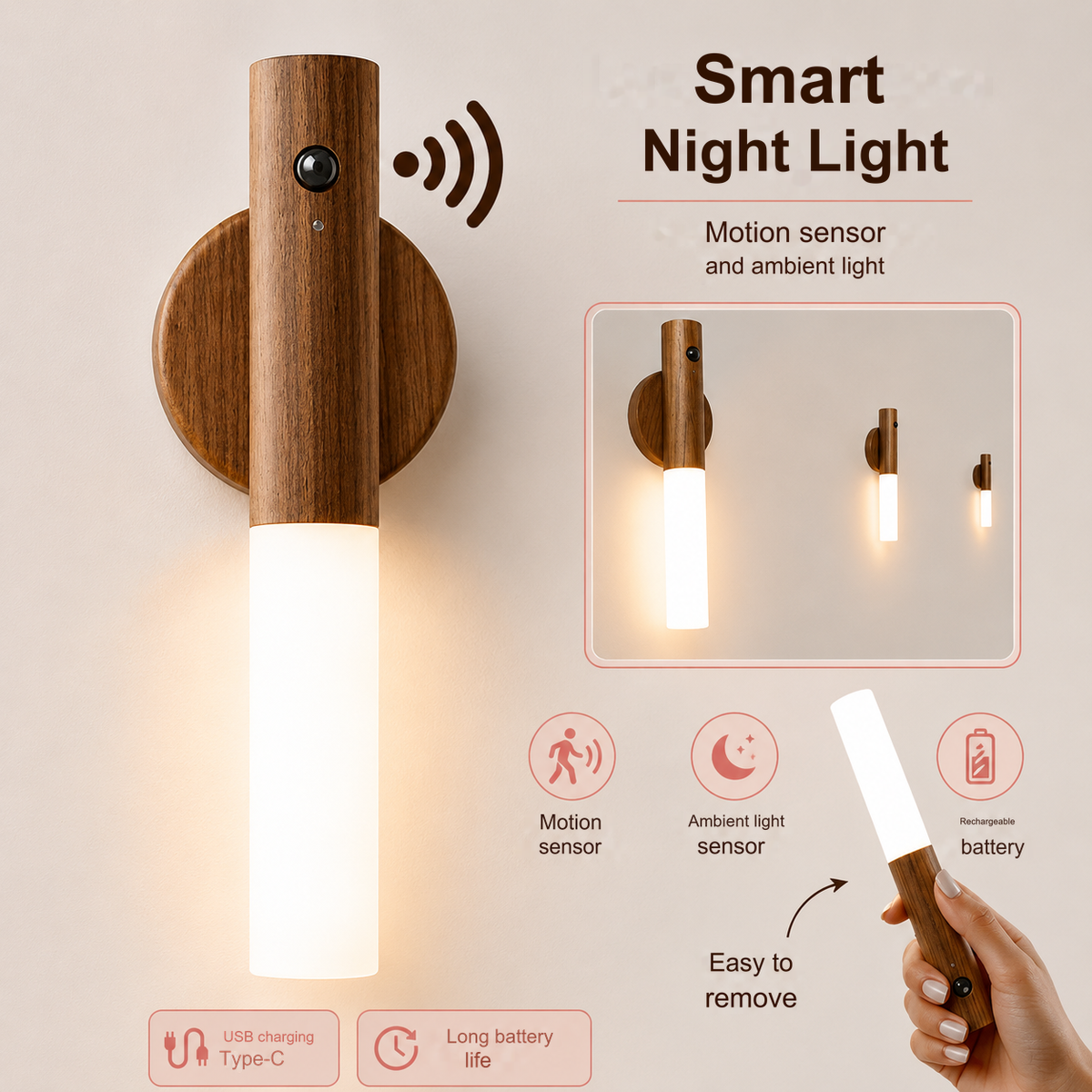 LED Night Light with PIR Motion Sensor
