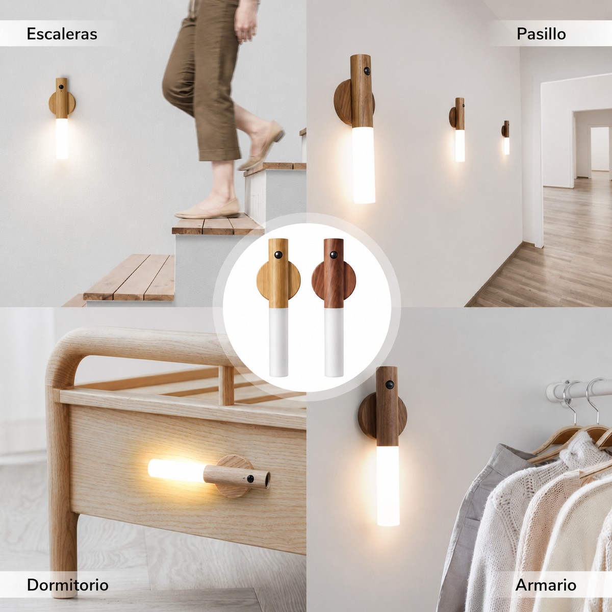 Luz LED Nocturna con Sensor de Movimiento PIR — Magnética, Recargable USB, Luz Cálida 2700–3000K