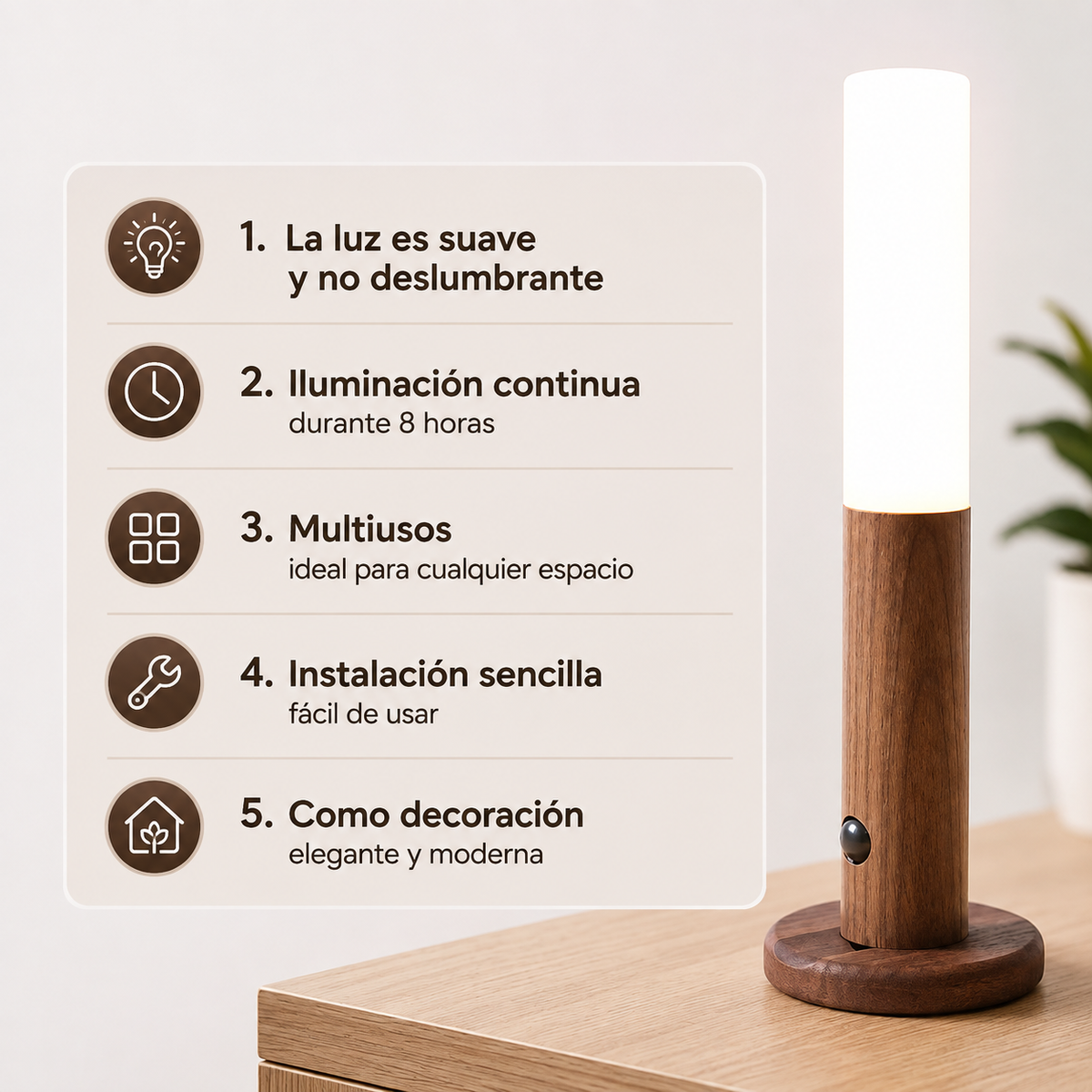 Luz LED Nocturna con Sensor de Movimiento PIR — Magnética, Recargable USB, Luz Cálida 2700–3000K