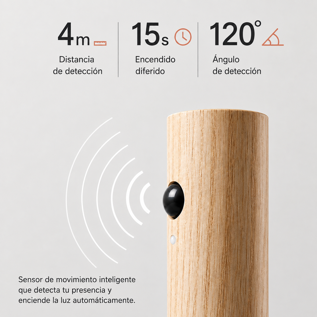 Luz LED Nocturna con Sensor de Movimiento PIR — Magnética, Recargable USB, Luz Cálida 2700–3000K