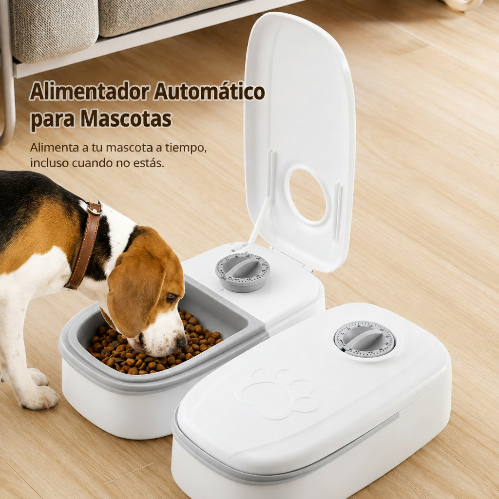 Dispensador de Comida y Agua por Gravedad para Mascotas — 2 en 1, Plástico, Sin Electricidad