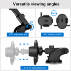 Soporte para celular para coche con ventosa y brazo telescópico — rotación de 360°, ABS, para dispositivos de 3.5 a 7"