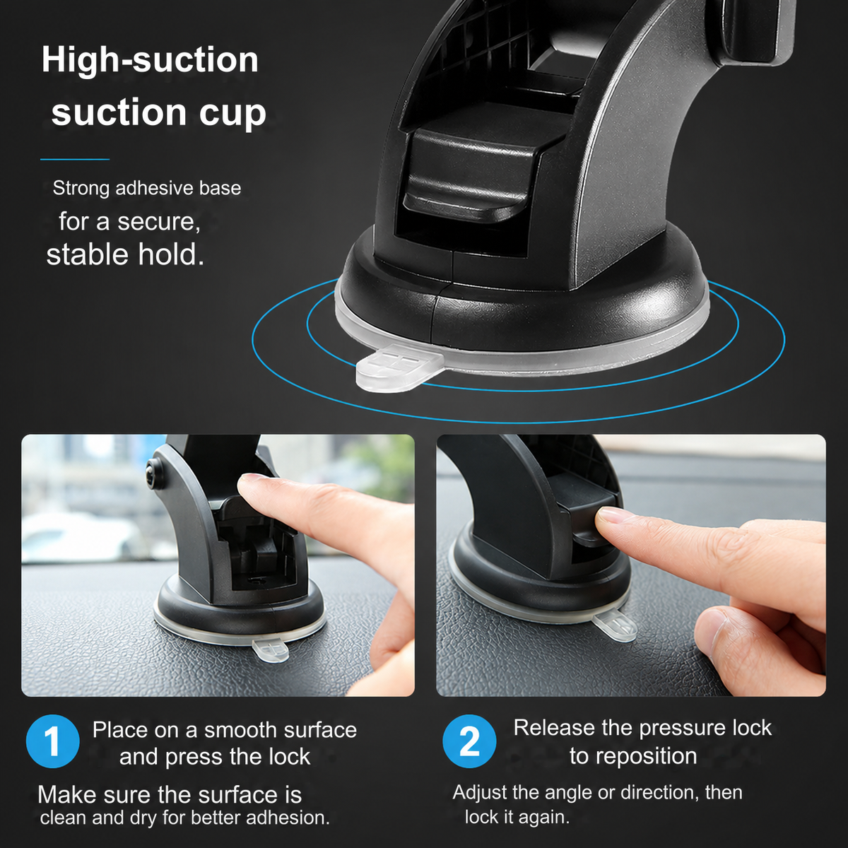Soporte para celular para coche con ventosa y brazo telescópico — rotación de 360°, ABS, para dispositivos de 3.5 a 7"