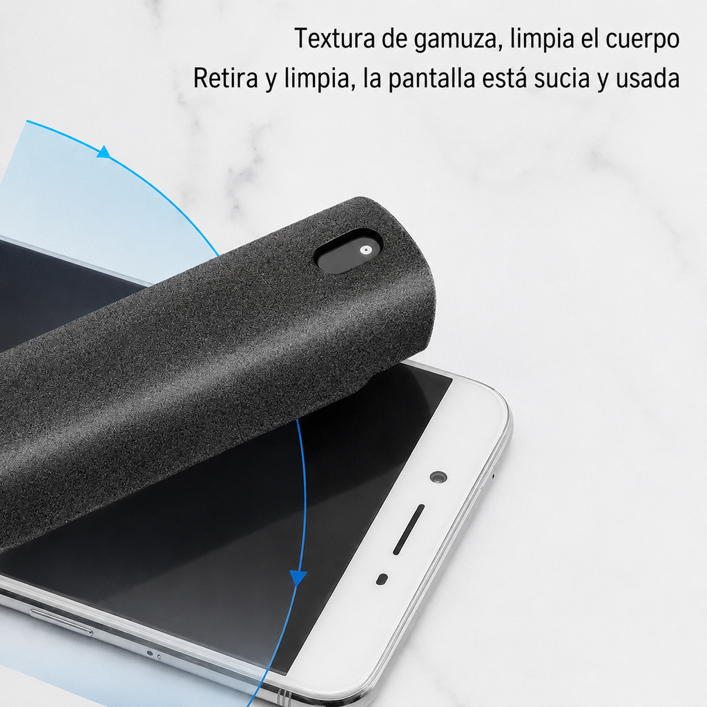 Kit Limpiador de Pantallas 2 en 1 — Spray + Paño de Microfibra, para Móvil, Computadora y Tablet