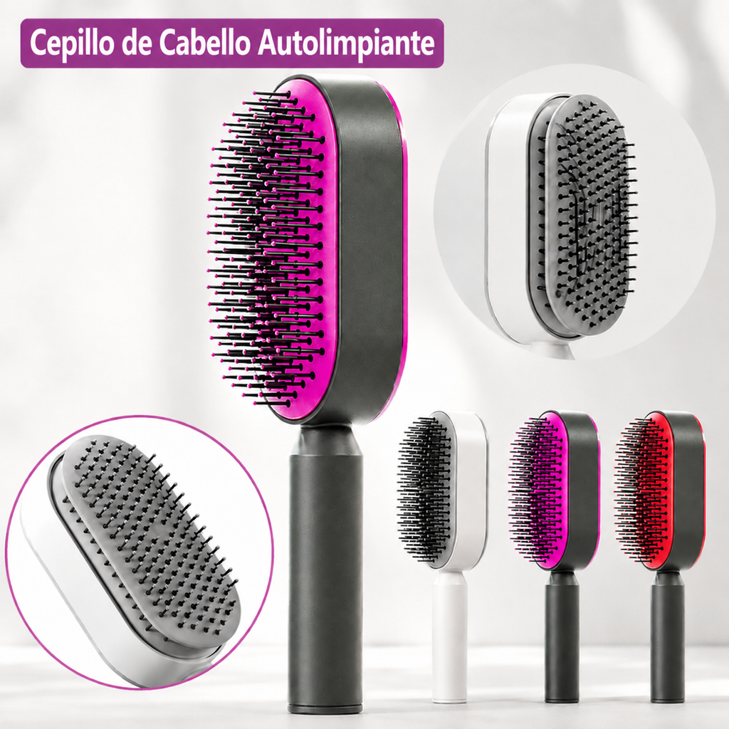 Cepillo de Cabello con Cojín de Aire 3D — Autolimpieza, Antiestático, ABS, Para Cabello Seco y Húmedo