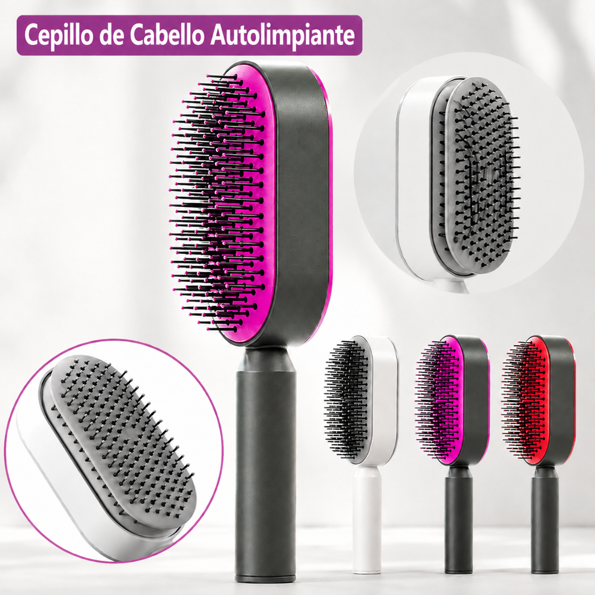 Cepillo de Cabello con Cojín de Aire 3D — Autolimpieza, Antiestático, ABS, Para Cabello Seco y Húmedo