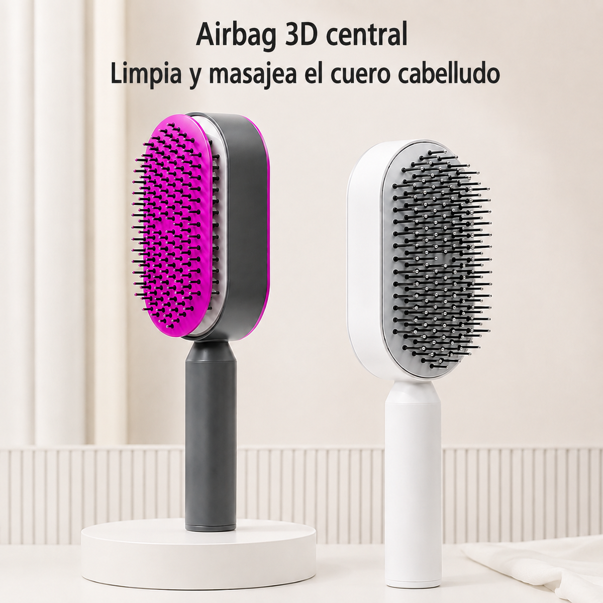 Cepillo de Cabello con Cojín de Aire 3D — Autolimpieza, Antiestático, ABS, Para Cabello Seco y Húmedo