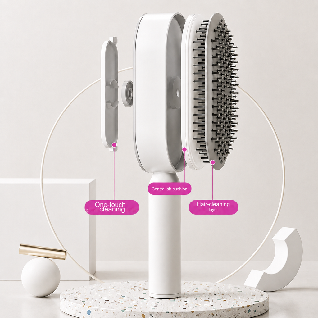 Cepillo de pelo con cojín de aire 3D: autolimpiable, antiestático, ABS, para cabello seco y húmedo