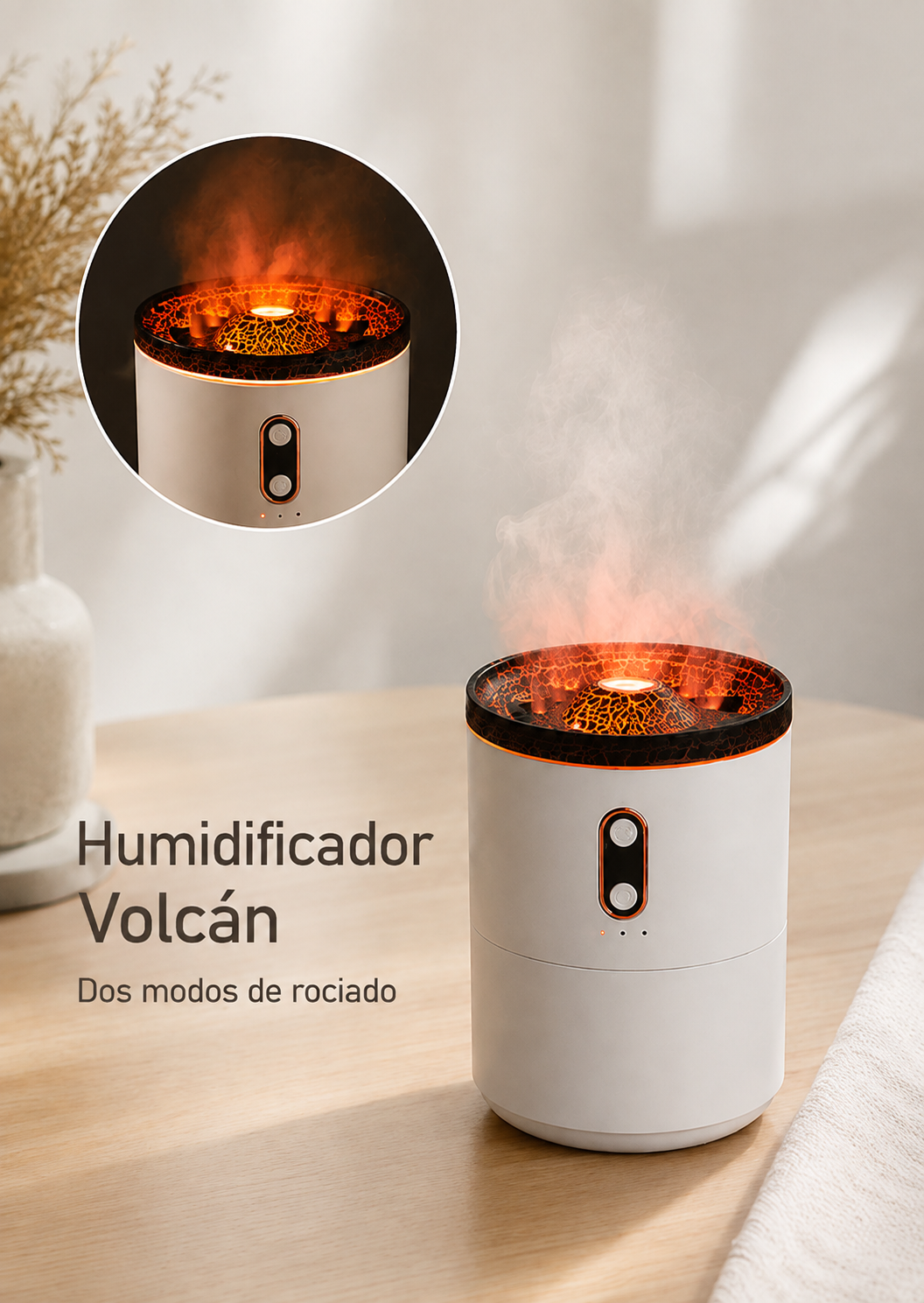 Humidificador USB con Difusor de Aromas y Luz Nocturna — 2 Salidas de Niebla, Temporizador 2–8h, Plástico